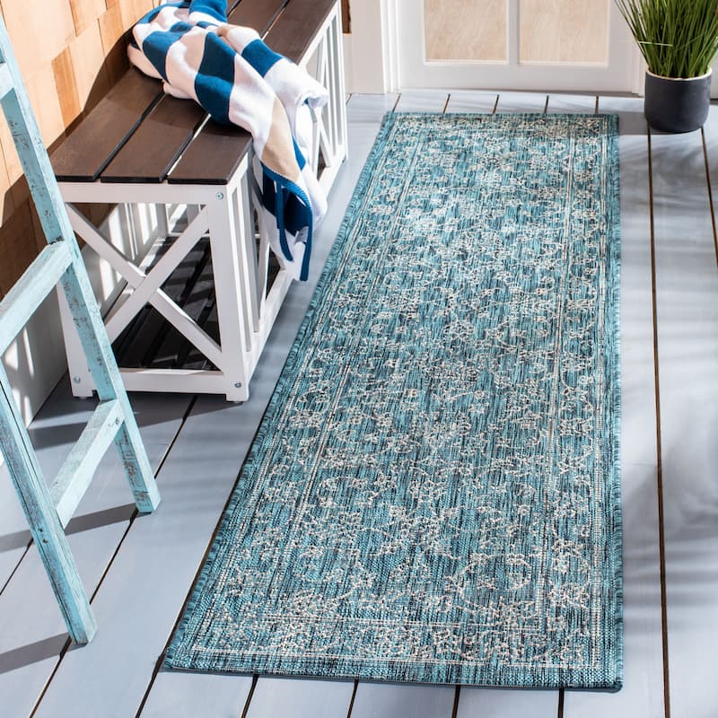 SAFAVIEH Courtyard Aquata Indoor/ Outdoor Waterproof Patio Backyard Rug - 2'3" x 8' Runner - Turquoise