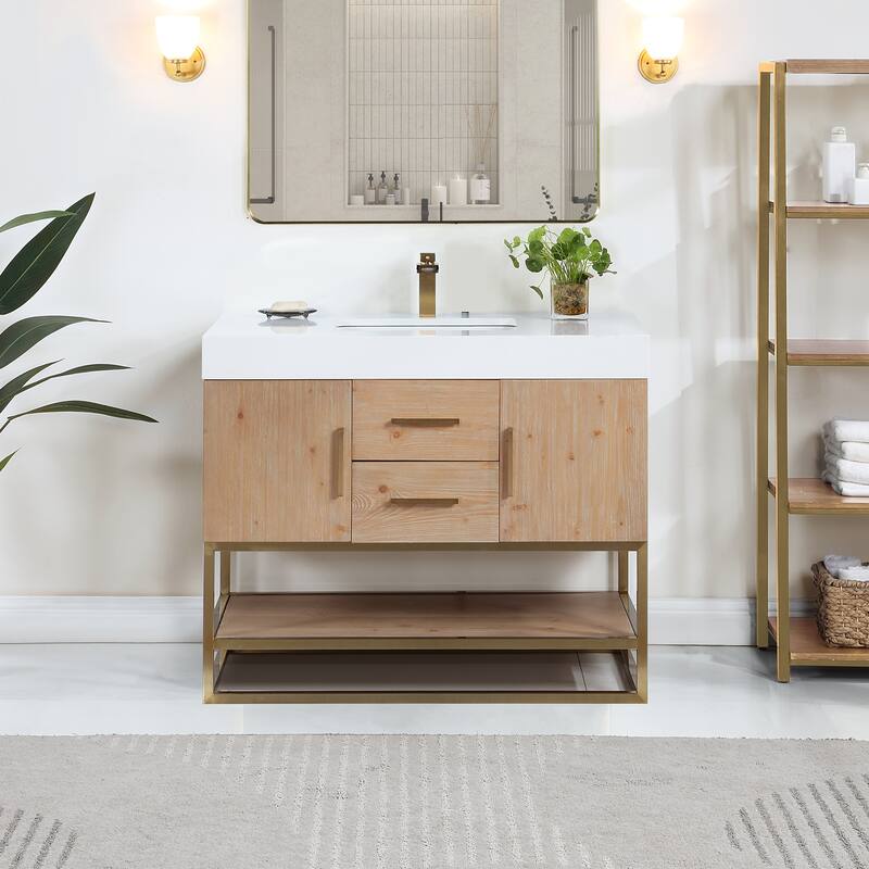 Altair Bianco Bath Vanity with White Composite Stone Top,no Mirror