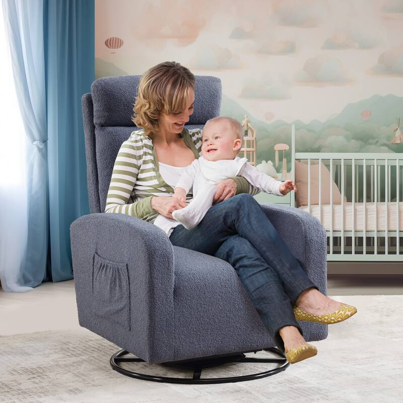 HOMYKA Swivel Glider Rocker Accent Chair for Nursery with Side Pocket Set of 2