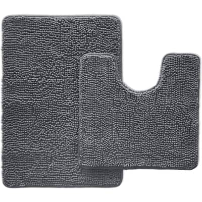 GORILLA GRIP Plush Absorbent Shaggy Chenille Bath Rug Mat For Square Toilet Base With Rubber Backing, Machine Washable Rugs, Soft Microfiber Contour Mats For Toilets, Bathoom Decor, 22.5x19.5, Black