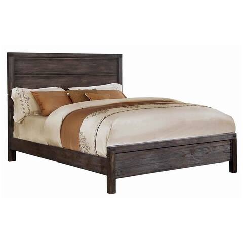 Wooden Queen Size Bed with Panel Headboard, Brown and Gray