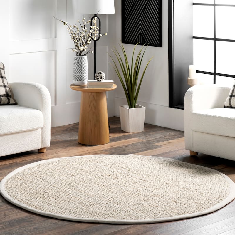 Nuloom Ashli Solid Farmhouse Jute Area Rug - 6' Round - Off White