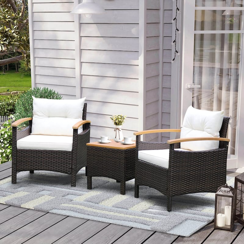 Patio Rattan Furniture Set with Removable Cushion - 3 Pieces - Single Sofa: 25" x 24" x 29" - Off White