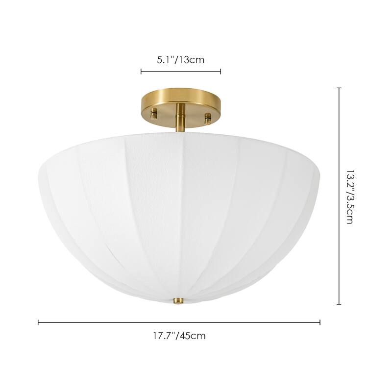 3-Light Modern Silk Flush Mount Ceiling Light, Semi Dome Fabric Shade for Bedroom - 3 Light