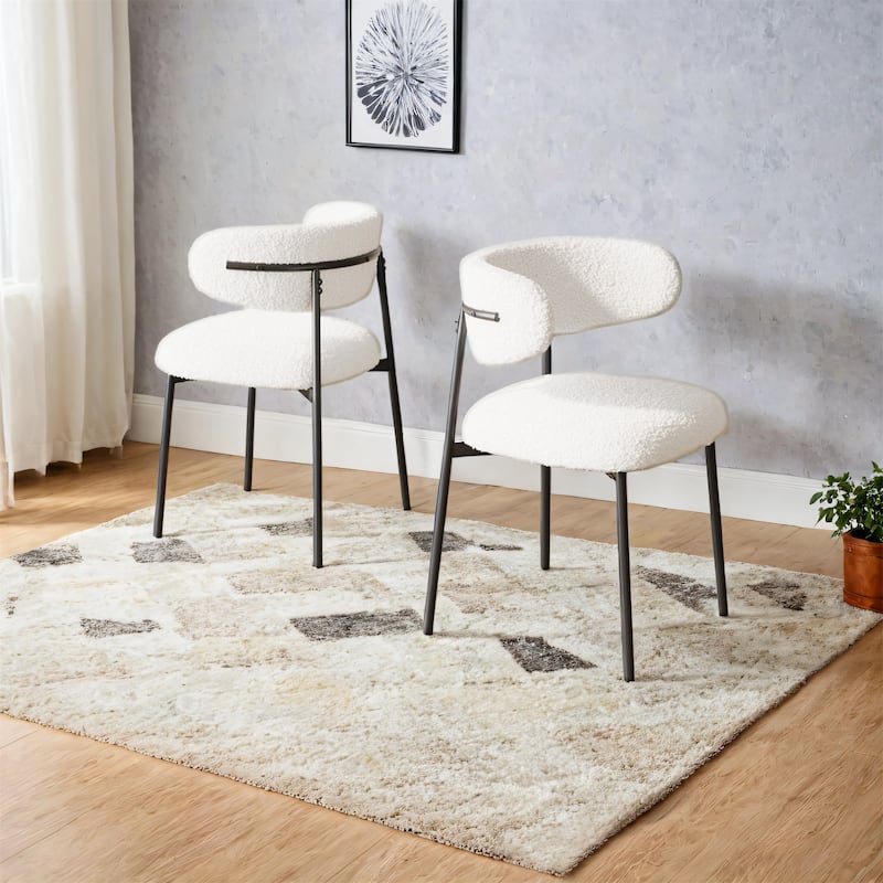 Set of 2 Medieval Modern Dining Chairs,Plush Teddy Velvet Upholstery with Metal Legs - White