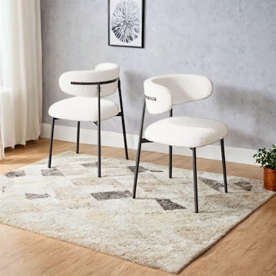 Set of 2 Medieval Modern Dining Chairs,Plush Teddy Velvet Upholstery with Metal Legs