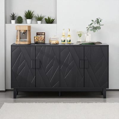 55.4" Modern Buffet Sideboard Cabinet with Geometric Solid Wood Doors and Adjustable Shelves - Entryway Storage Unit