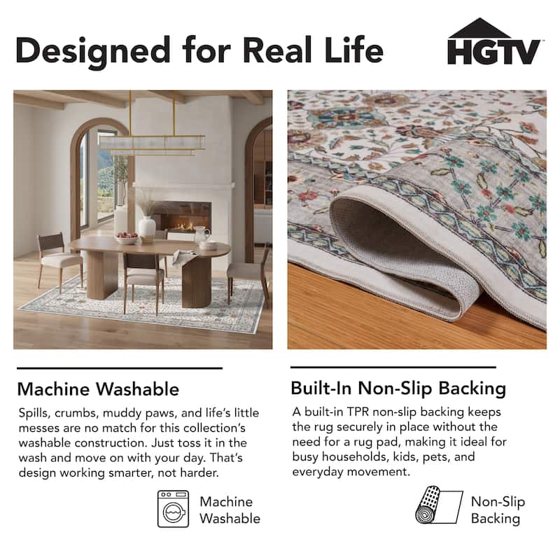 Everyday Chic by HGTV Soft Flannel Zero Pile Printed Non-Slip Machine Washable Indoor Area Rug