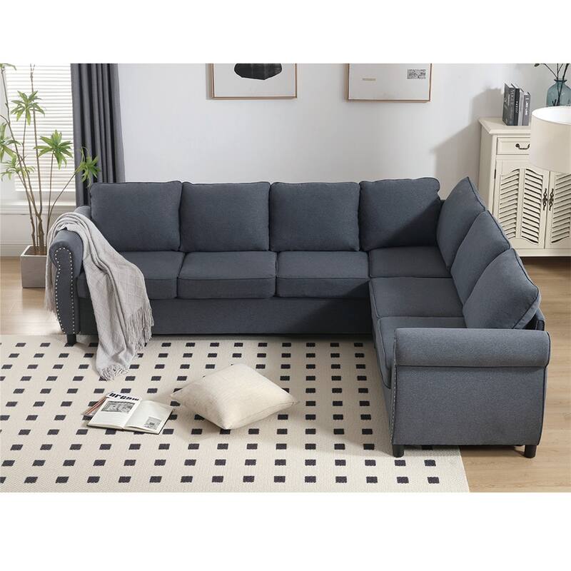 104'' 6-Seat L-Shaped Sectional Sleeper Sofa 2-in-1 Pull Out Couch Bed