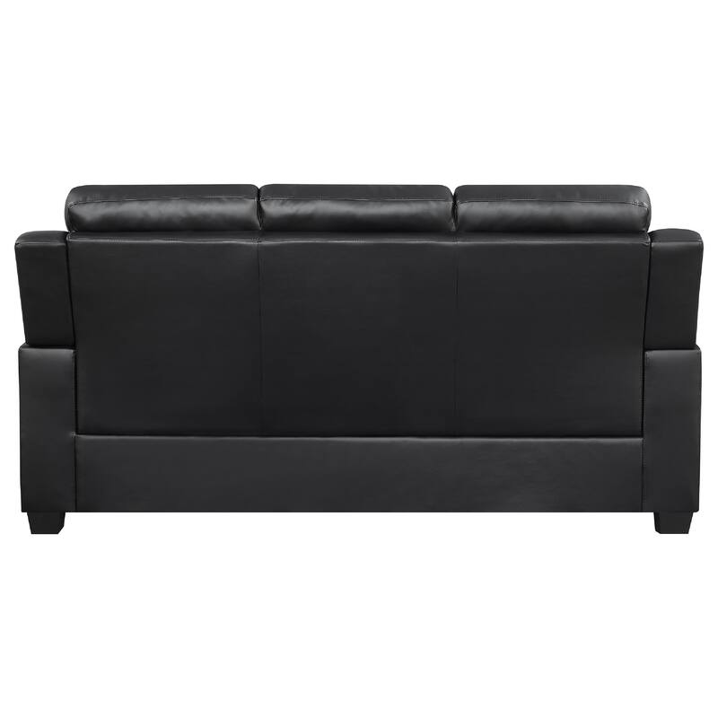 Finie 2 Piece Sofa and Loveseat Set, Black Faux Leather, Soft Foam