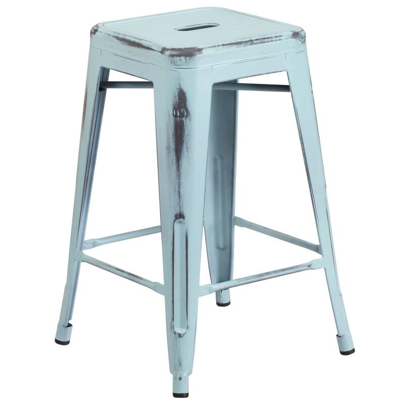 4 Pack 24" High Backless Distressed Metal Indoor-Outdoor Counter Height Stool