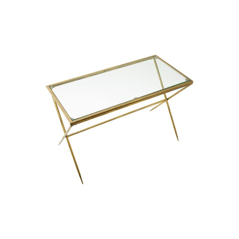 Gold Metal Slim Coffee Table with Glass Top