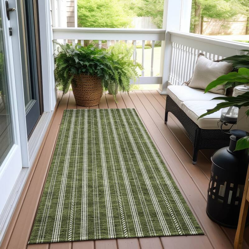 Machine Washable Indoor/ Outdoor Chantille Stripe Twist Rug - Olive - 2'3" x 7'6"