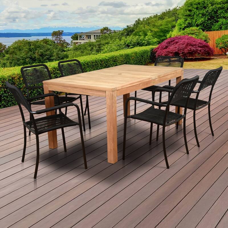 7-Piece Brown and Black Oosterdam Rectangular Patio Dining Set 63"