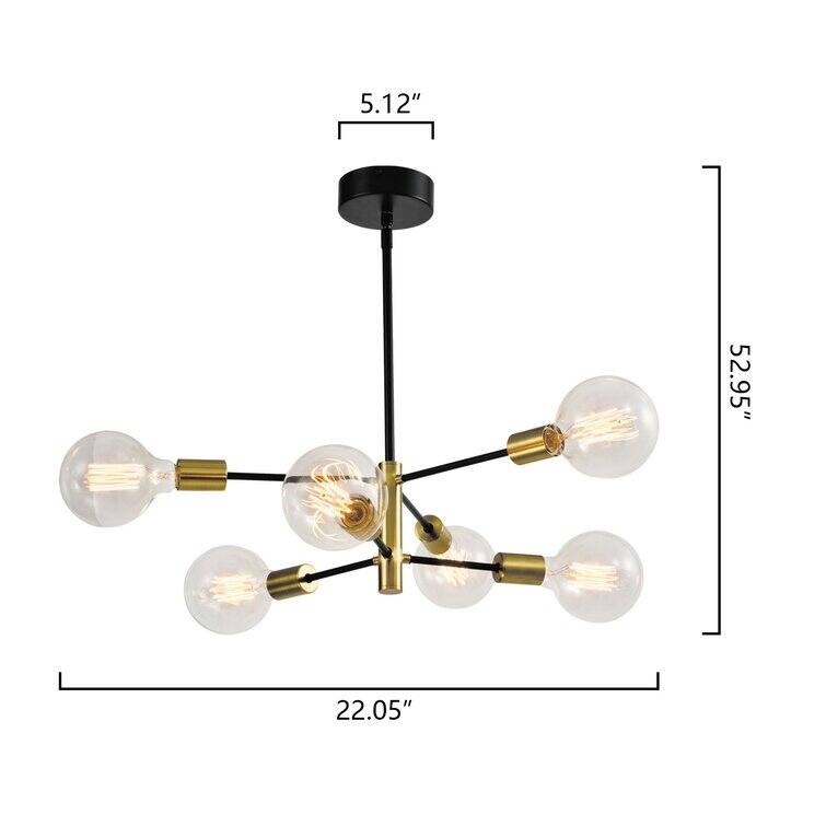 Maxax 6 - Light Modern Linear Chandelier with Wrought Iron Accents