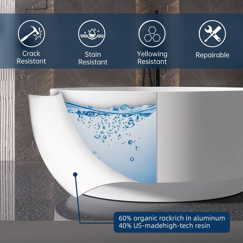 MEDUNJESS 49'' Freestanding Bathtub Solid Surface Soaking Tub