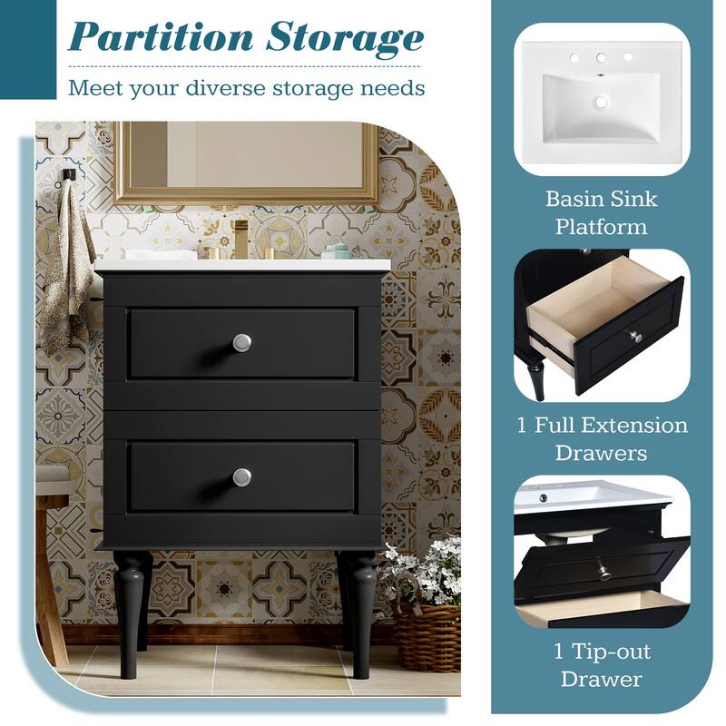 GDFStudio 24'' Bathroom Vanity Cabinet with Single Sink Combo Set