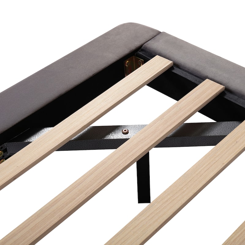 Velvet Upholstered Platform Bed with Sensor Light and 2 Sets of USB Port and Socket