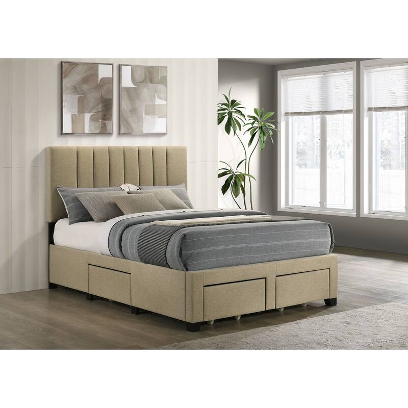 Wheatland 4-drawer Upholstered Storage Bed Light Brown