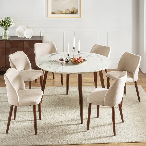slide 2 of 9, HULALA HOME Melisa Upholstered Solid Wood Dining Chair Set of 6 Ivory