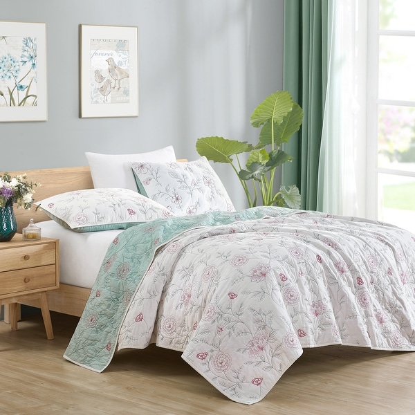 Beaute Living Cotton Floral Embroidery 3-Piece Quilt Set. Opens flyout.