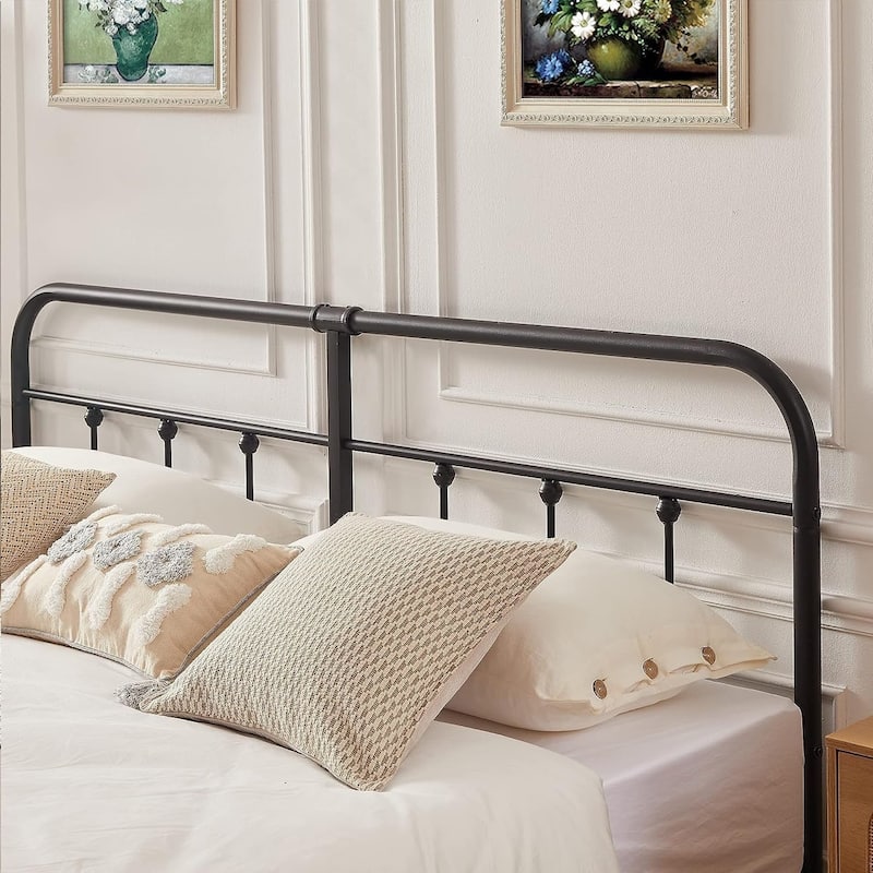 Black Metal Bed Frame with Vintage Headboard and Footboard,No Box Spring Needed,Premium Stable Steel Slat Support,Black