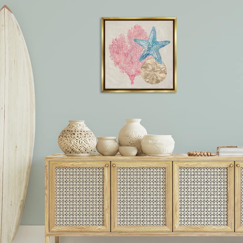 Stupell Sea Life Trio on Beige Framed Floater Canvas Wall Art Design By Amber Sterling