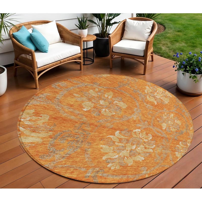 HomeRoots Floral Traditional Rectangle Outdoor Rug - 8' Round