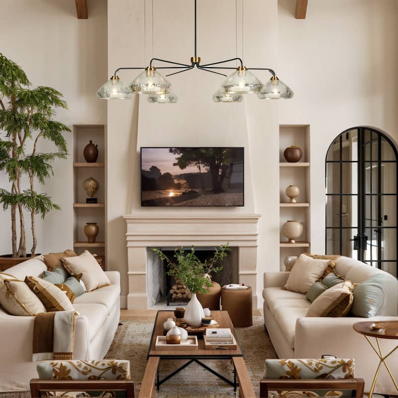 Modern Glam 6-Light Chandelier Bowl-Shape Mercury Glass Chandelier Light Fixture for Dining Room - 51.2" D × 10.2" H