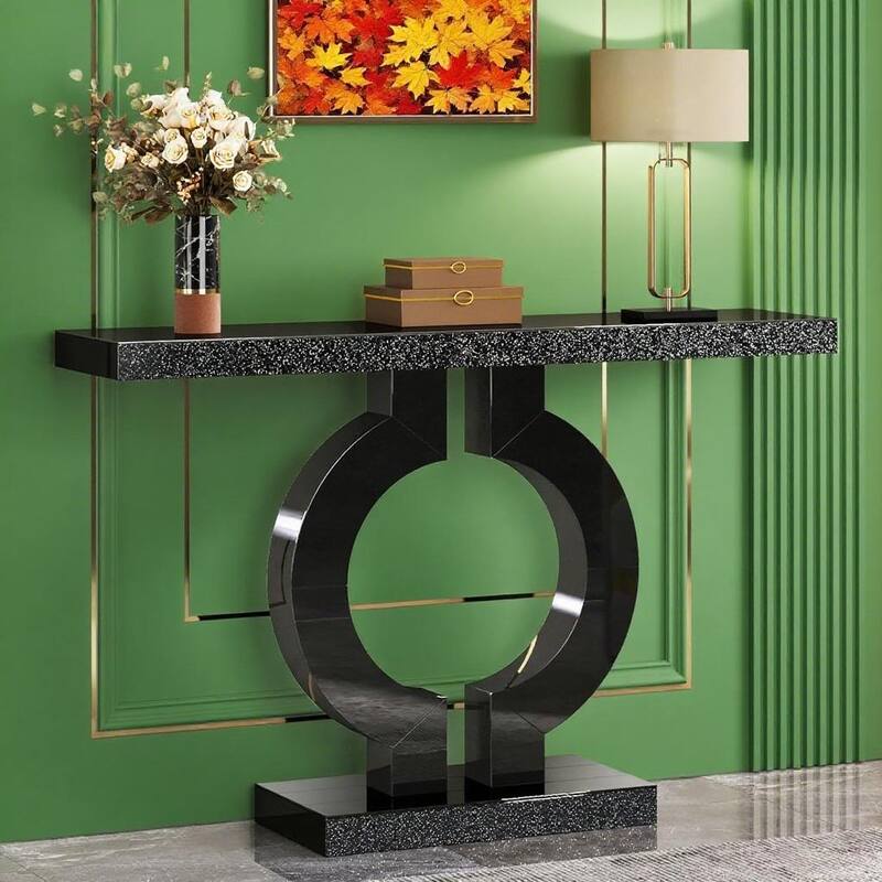 Acrylic and Glass Console Table with O-Shaped Base Design - 43.11"W x 11.61"D x 31.89"H