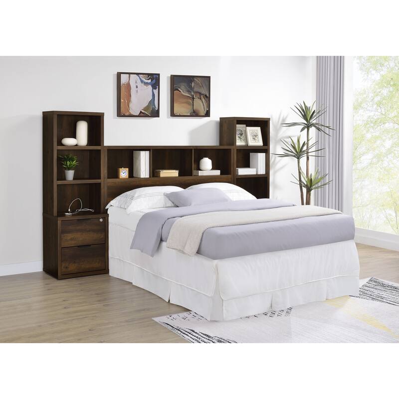 Westpark 3-Piece Bedroom Set Bookcase Headboard - Dark Pine - Queen