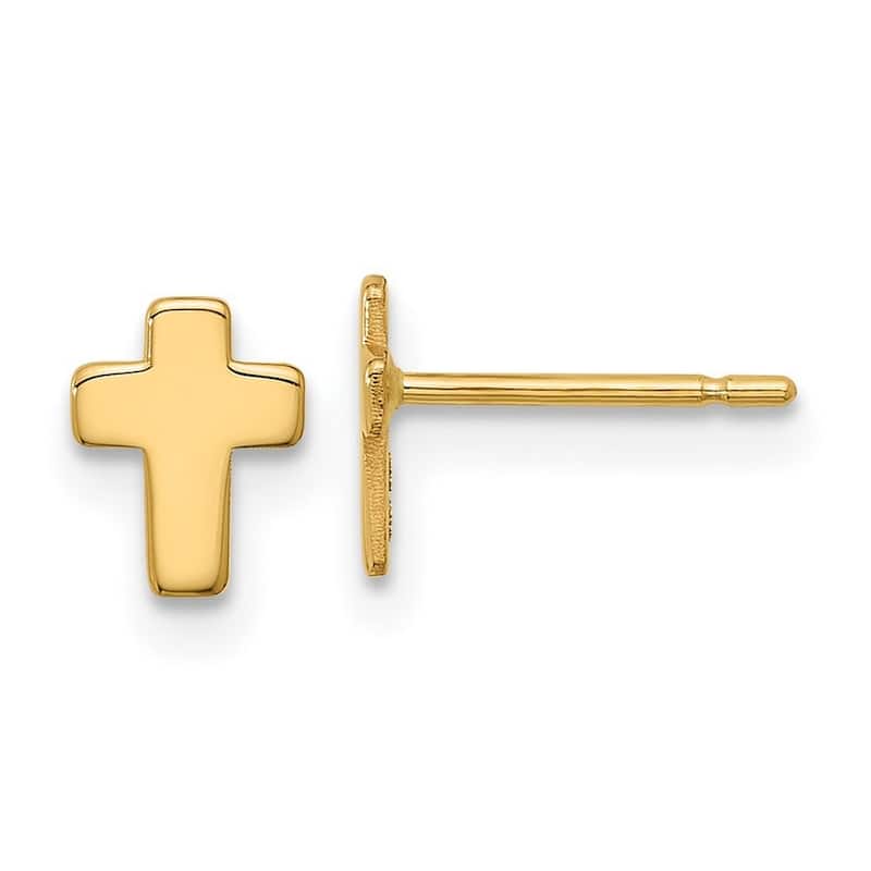 Curata 14k Gold Girls Polished Cross Post Earrings (5.5x7mm)