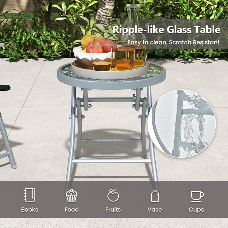 Gymax 3 Piece Patio Folding Chair Set w/ Coffee Table & Extra-Large