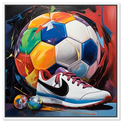 Notoriart Colorful Soccer Sneaker Splash Ii Framed Soccer 1 Piece Canvas Wall Art