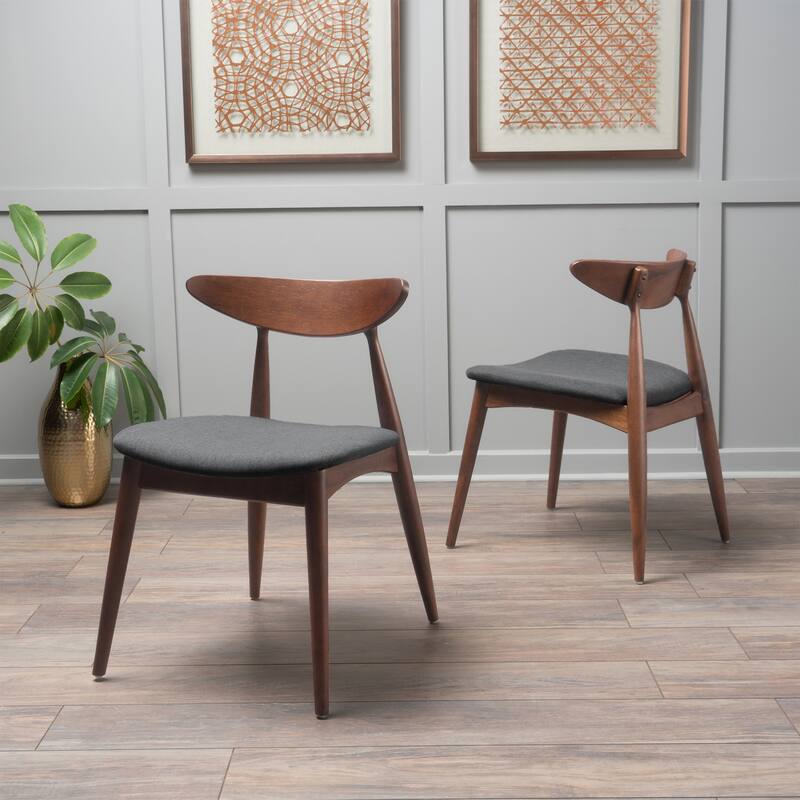 Pair of Vintage Rubberwood Seating with Contoured Backrest & Luxe Cushions -  Charcoal,Walnut