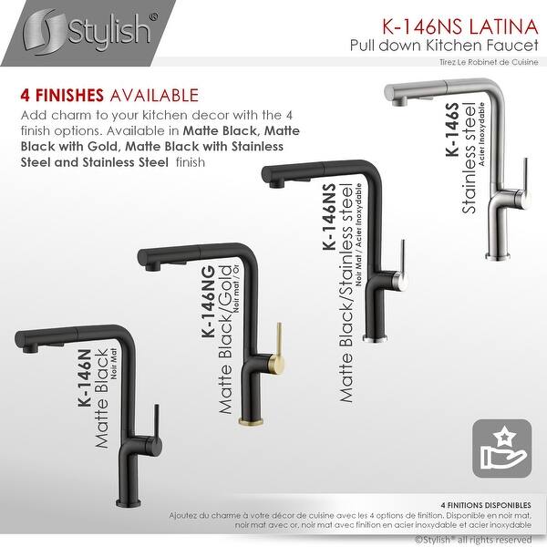 dimension image slide 6 of 8, STYLISH Latina Single Handle Pull Down Kitchen Faucet