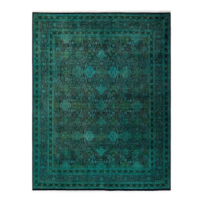 Overton Hand Knotted Wool Vintage Inspired Modern Contemporary Overdyed Green Area Rug - 8' 1" x 10' 4"