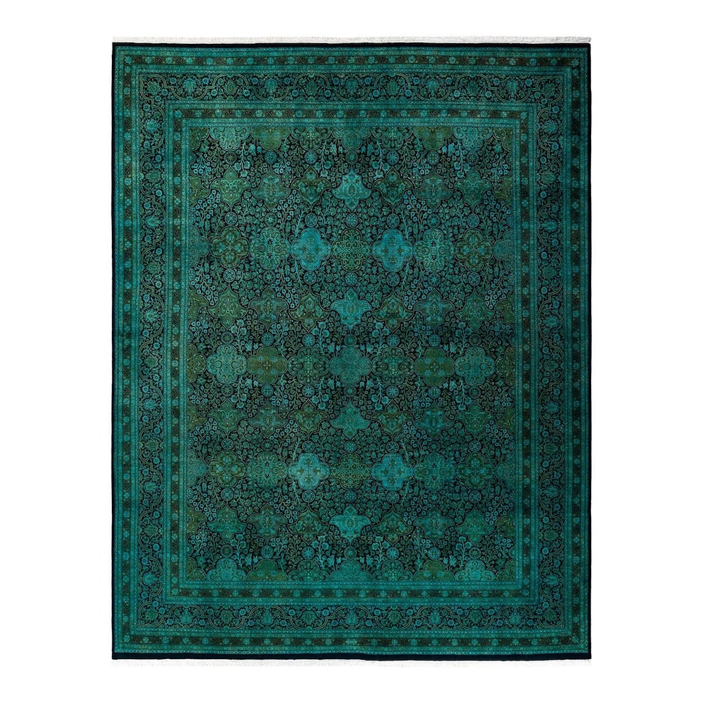 Overton Hand Knotted Wool Vintage Inspired Modern Contemporary Overdyed Green Area Rug - 8' 1" x 10' 4"