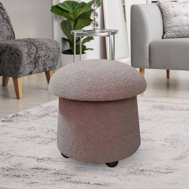 Modern Mushroom Round Ottoman with Storage and Plush Teddy Upholstery