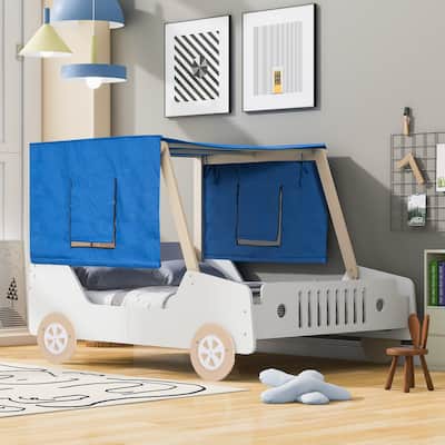Full/Twin Size Jeep-Shaped Bed with Tents