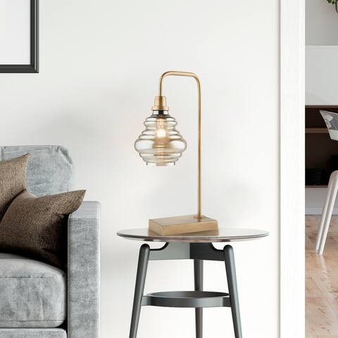 Chaz River of Goods Gold Table Pendant Lamp with Iridescent Glass Shade - 8" x 6" x 19.5"