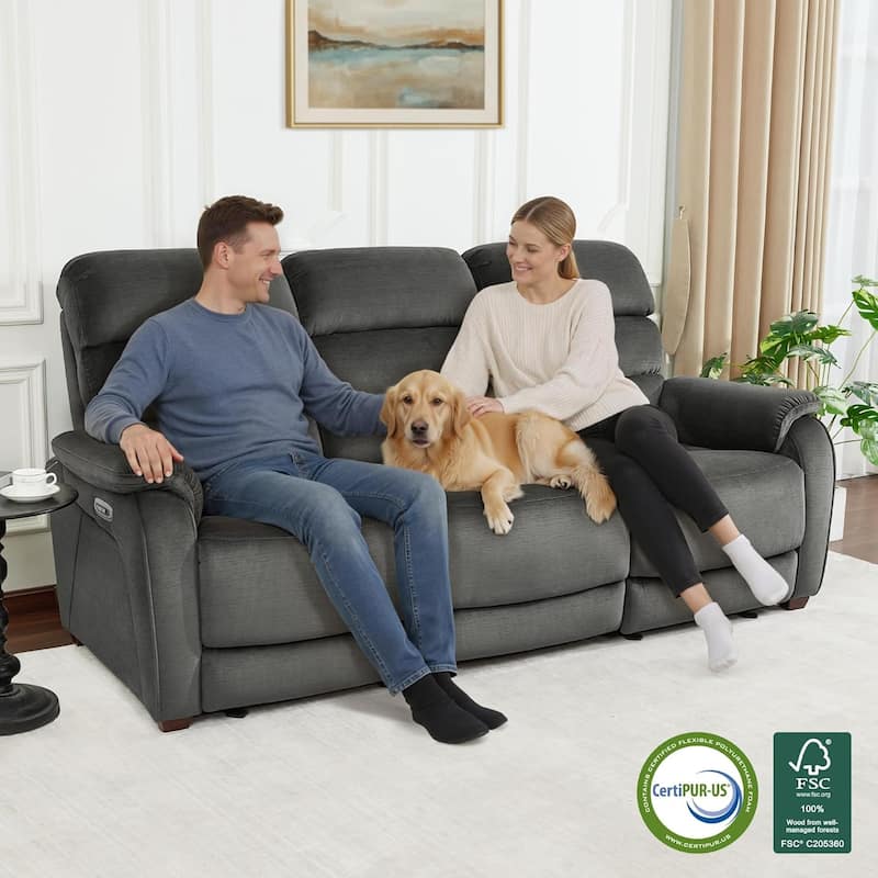 MCombo 61.6'' Wall Hugger Power Loveseat Recliner Sofa with Adjustable Headrest and USB A & C Charge Ports - Grey - Sofa