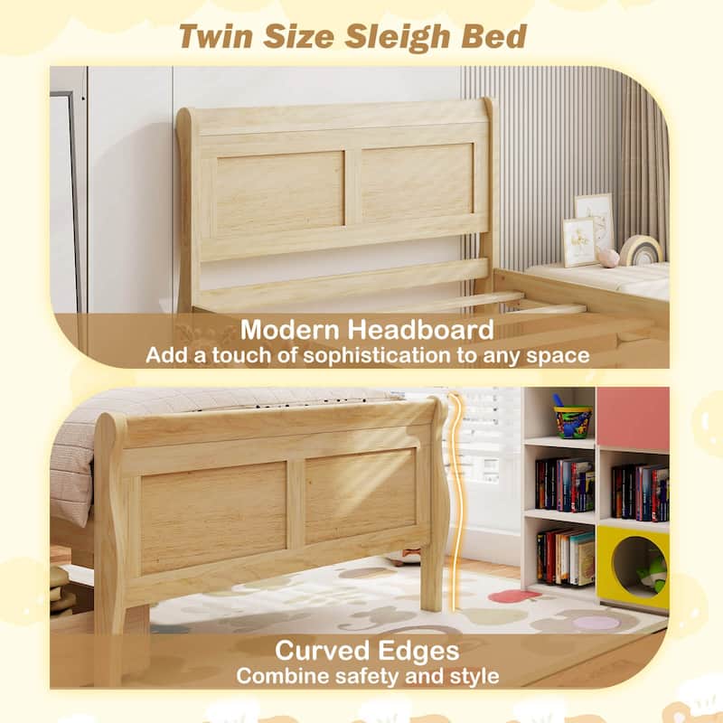 Costway Twin Size Bed Frame with 2 Storage Drawers Wood Platform Bed