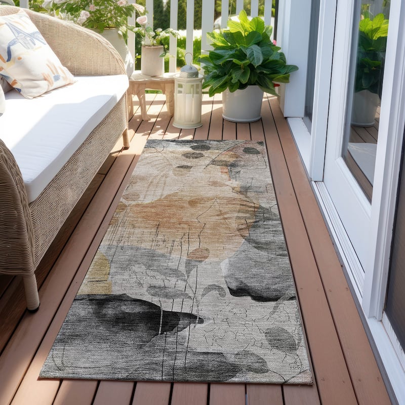 Machine Washable Indoor/ Outdoor Chantille Abstract Floral Rug - Terracotta - 2'3" x 7'6"