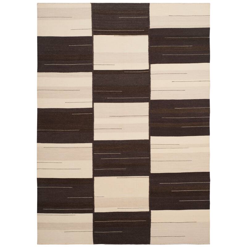 SAFAVIEH Handmade Flatweave Kilim Katty Checkered Wool Rug - 5' x 8' - Beige/Brown