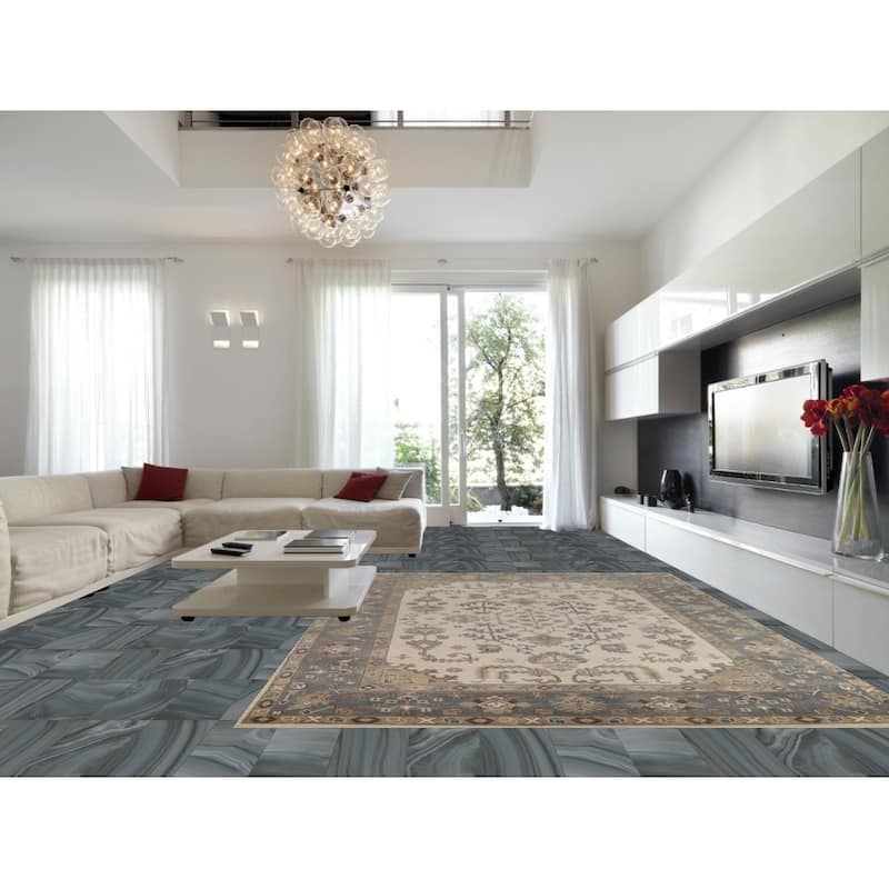 Ivory Oushak Indian Large Rug Hand-Knotted Wool Carpet - 10'0" x 14'1"