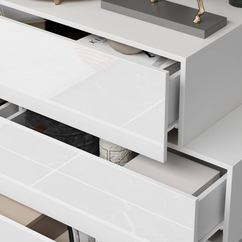 High Gloss White Eight-Drawer Dresser with Modern Design and Storage Chest