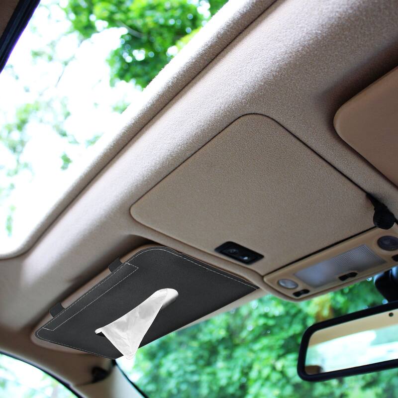 Car Tissue Holder, PU Leather Napkin Dispenser with Elastic Strap - 23.5x13x2cm