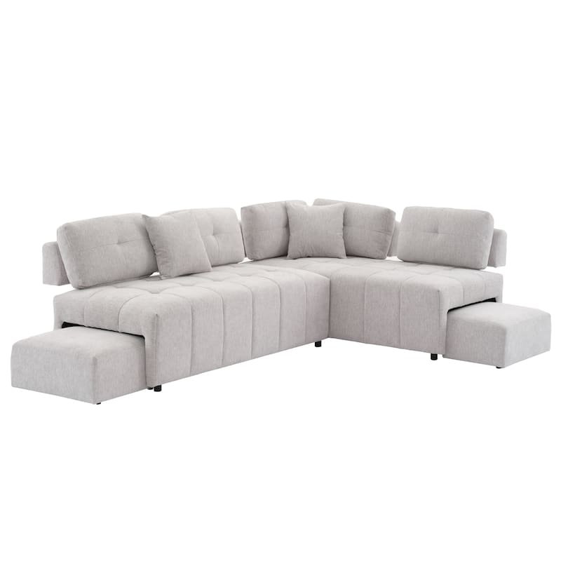 91.73" L-Shaped 4-Seater Sofa with Hidden Stools