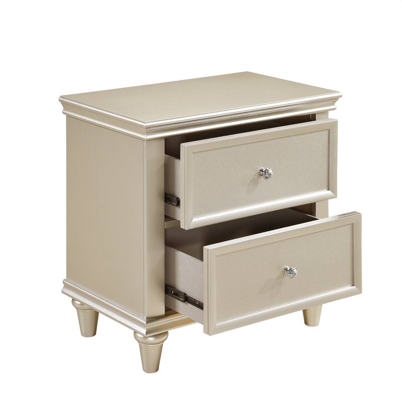 Silver Nightstand, Textural Drawer Fronts, Polished Knobs, Modern Traditional Design